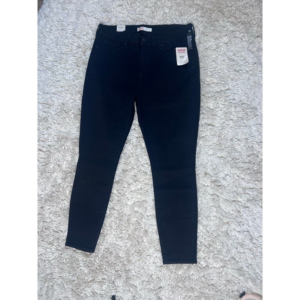 Signature Levi’s Strauss Black Mid Rise Sz16 W33 L30 Super Stretch Skinny New